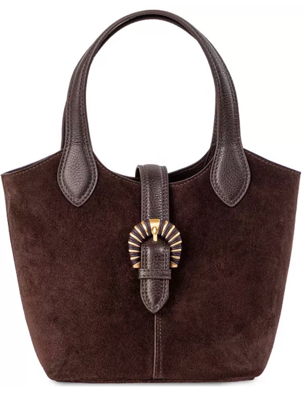 Sam Edelman Dark Brown Suede Tote with Gold Buckle